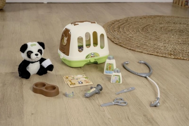 Équipement vétérinaire avec panda et boîte de transport 2 en 1