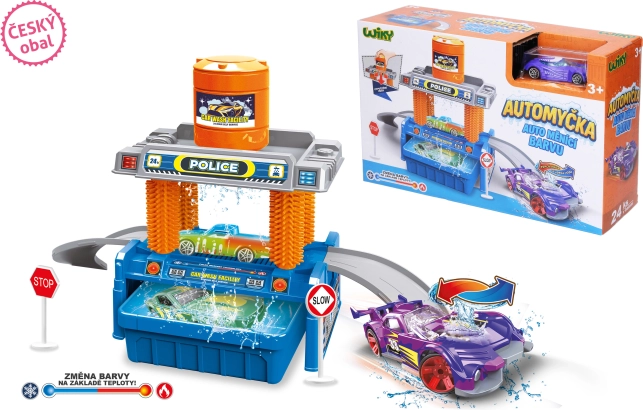 Voiture changeant de couleur avec station de lavage 35 cm – emballage tchèque