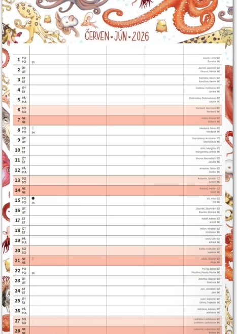 Calendrier mural Planificateur familial 2026 avec illustrations Animalium