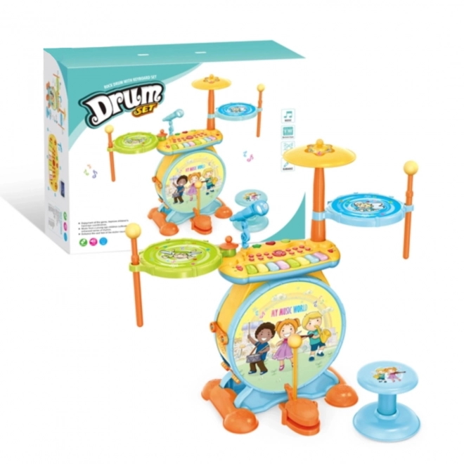 Batterie et claviers pour enfants 2 en 1 avec microphone et LED
