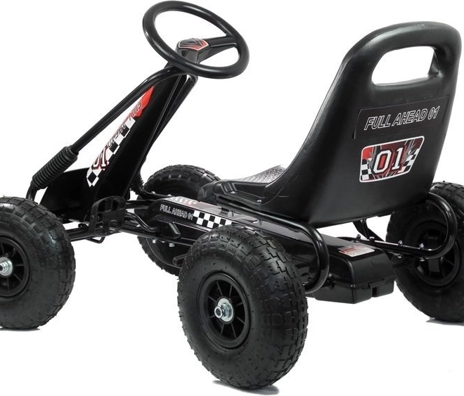 Kart à pédales pneumatique + Pneus gonflables + Siège réglable – noir