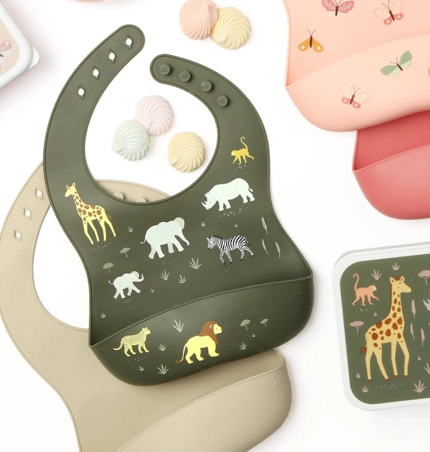 Bavoirs en silicone pour enfants avec motif de papillons – Animaux de la savane