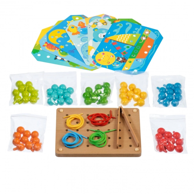 Lucy & Leo Mozaika avec pince et broderie - ensemble de jeu en bois avec modèles
