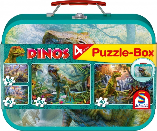 SCHMIDT Puzzle Dinosaure 4en1 dans une boîte en métal (60,60,100,100 pièces)
