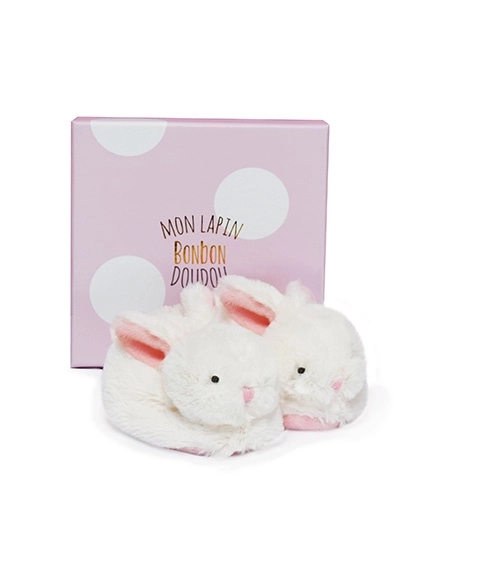 Doudou Chaussons lapin avec hochets rose 0-6 mois