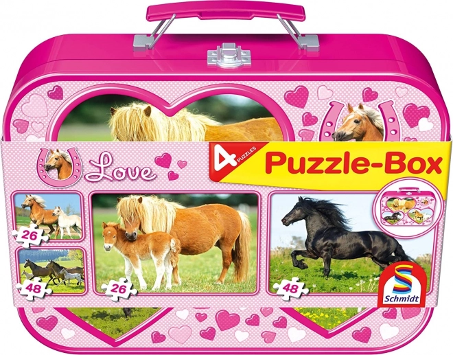 SCHMIDT Puzzle Chevaux dans une valise en métal