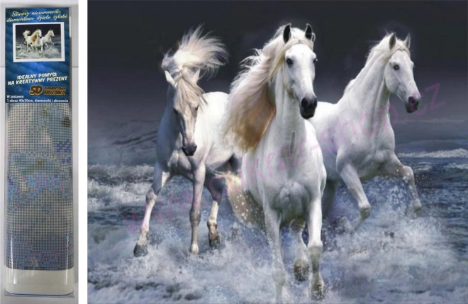 Peinture en diamant Chevaux blancs au galop 30x40cm