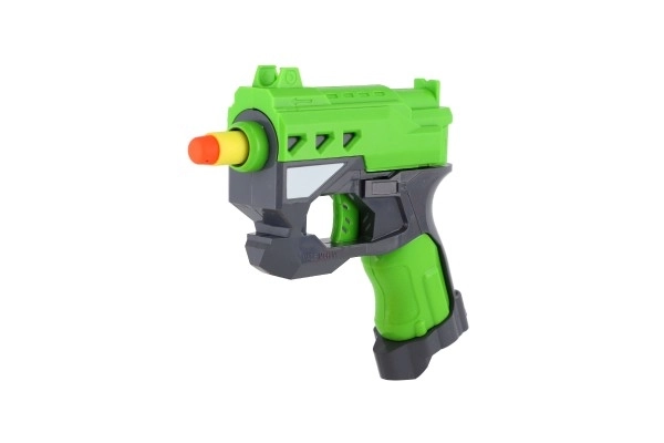 Pistolet à balles en mousse 12x14cm plastique + 3 munitions 2 couleurs sur carte