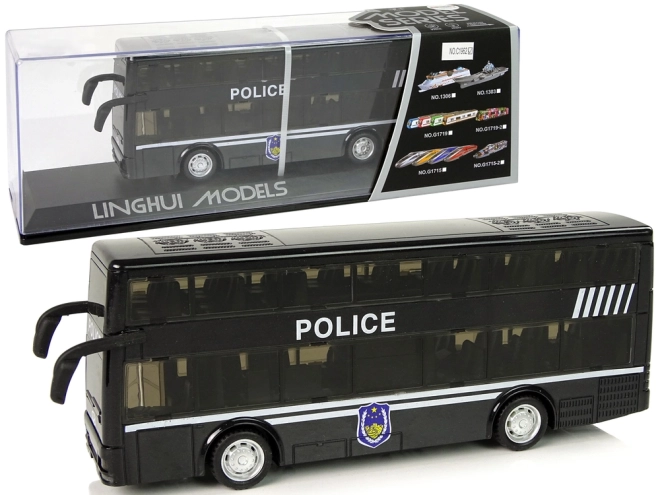 Autobus noir à deux étages de police avec propulsion par friction