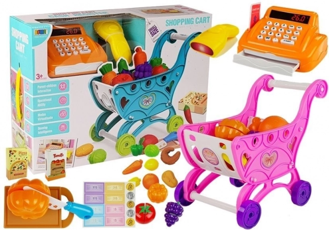 Chariot de courses et caisse enregistreuse pour enfants avec accessoires