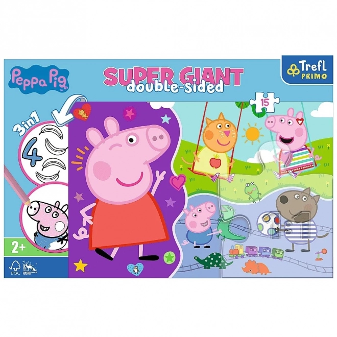 Puzzle 3 en 1 GÉANT recto-verso 15 pièces Peppa Pig 60x40cm en boîte 40x27x6cm 24m+