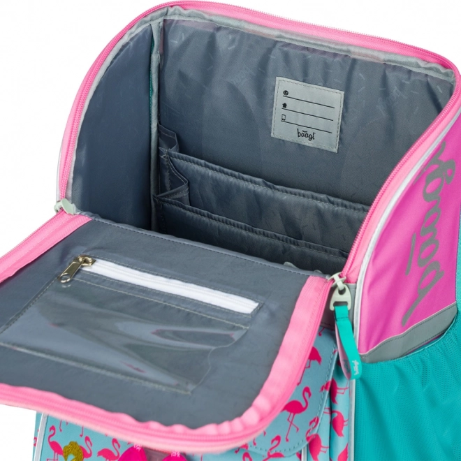 Cartable scolaire avec motif flamant rose