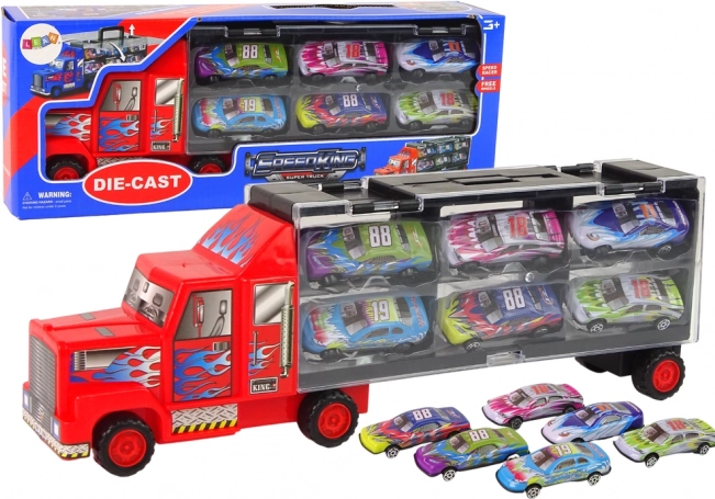 Ensemble de transport camion et voitures de course