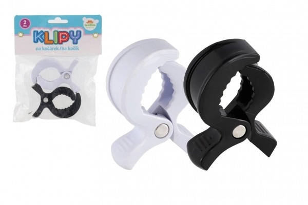 Pinces pour poussette noir et blanc - 2 pièces