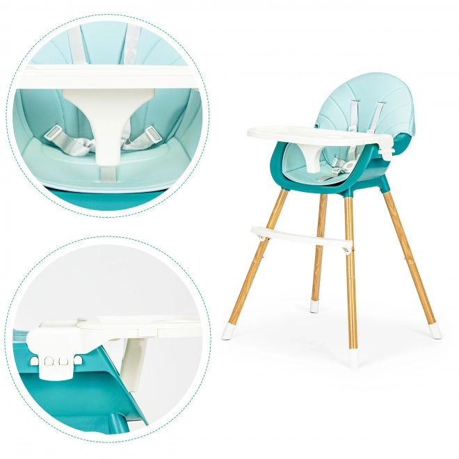 Chaise haute 2 en 1 Ecotoys turquoise
