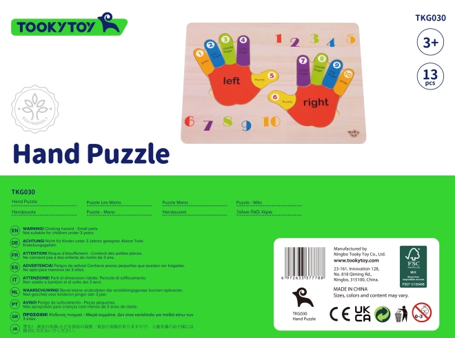 Puzzle pédagogique en bois Mains TOOKY TOY