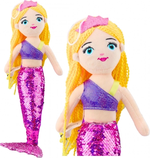Sirène en peluche avec queue à sequins violette 48 cm
