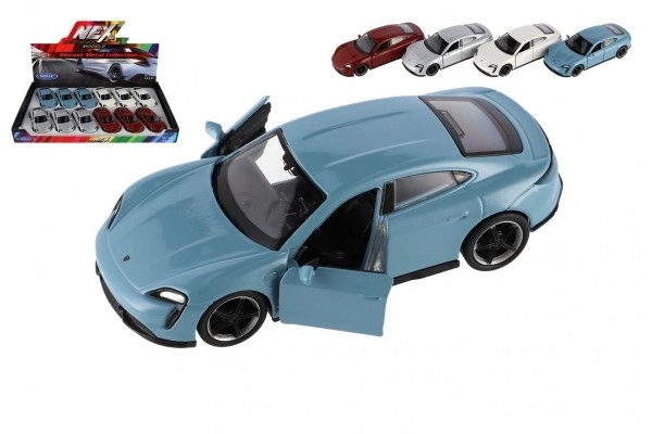 Auto Welly Porsche Taycan Turbo S métal/plastique 12cm 4 couleurs à rétrofriction 12pcs en boîte