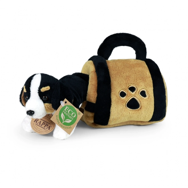 Chien en peluche Bouvier bernois dans transporteur éco-responsable 15 cm
