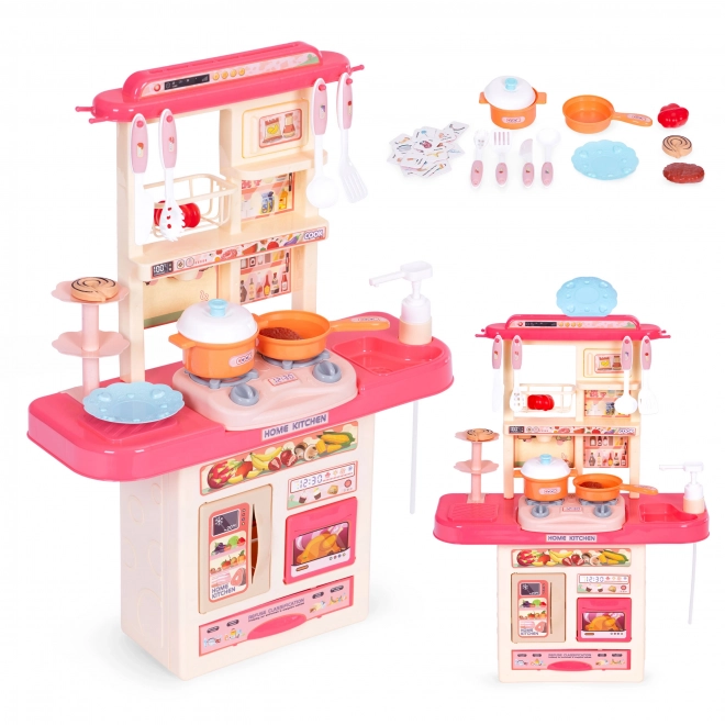 Cuisine pour enfants avec sons, lumières LED, évier, 10 accessoires, rose