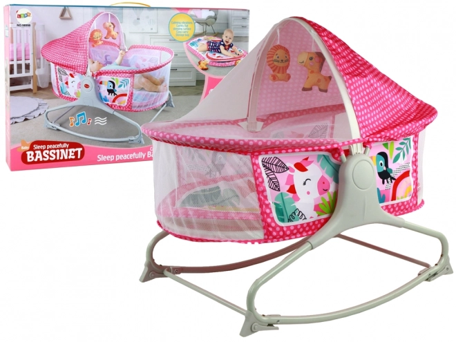 Lit Bébé Multifonction 2-en-1 avec Balançoire en Couleur Rose