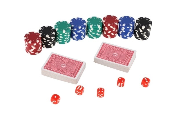 Ensemble de poker 100 pièces + cartes + dés dans une mallette en boîte 28x25x8cm