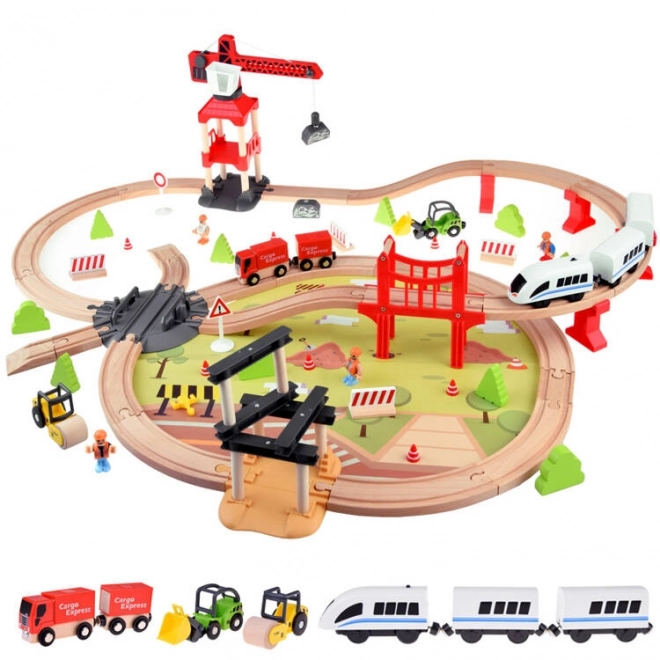 Chemin de fer en bois pour enfants avec base de transport et grue