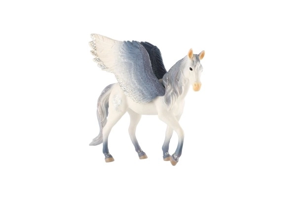 Cheval ailé blanc-gris en plastique zooted 14cm dans un sac