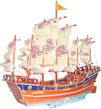 Puzzle 3D en bois voilier de la dynastie Ming – coloré