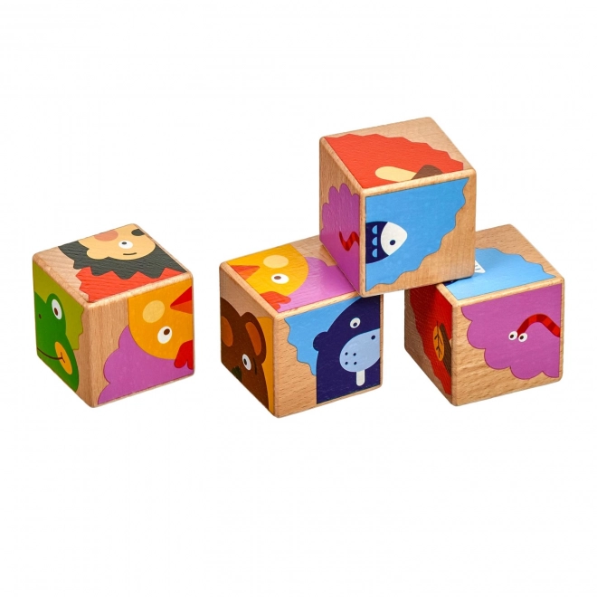 Lucy & Leo Où Va L'animal - 4 cubes en bois illustrés