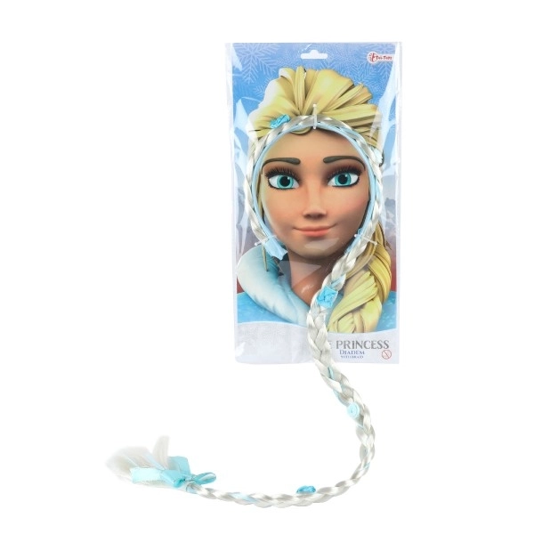 Set de beauté serre-tête avec tresse 90cm princesse des glaces sur carte 35x18cm en sachet carnaval