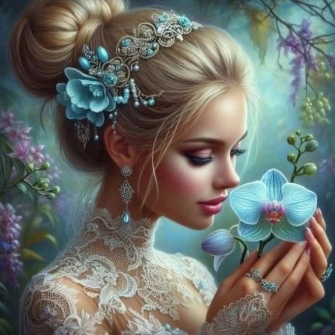 Peinture diamant Fille avec orchidée 30x40 cm