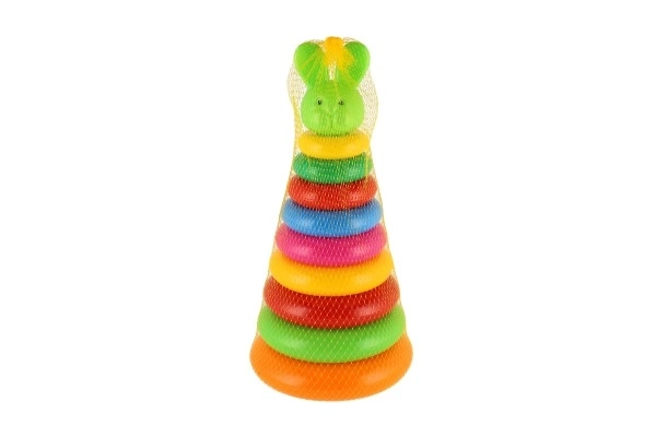 Pyramide à empiler avec anneaux en plastique 28 cm ass. 2 types en filet 12m+