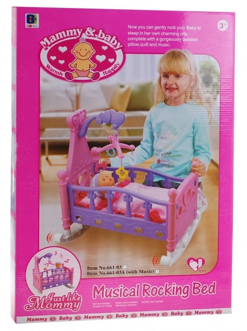 Berceau pour poupées 2 en 1 pour enfants 3+ Mobile avec sons + Linge de lit pour poupées + Maison de jeu