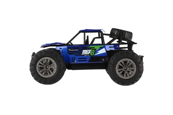 Buggy RC tout-terrain bleu 22cm plastique 2,4GHz sur batterie + pack rechargeable en boîte 32x16x18cm
