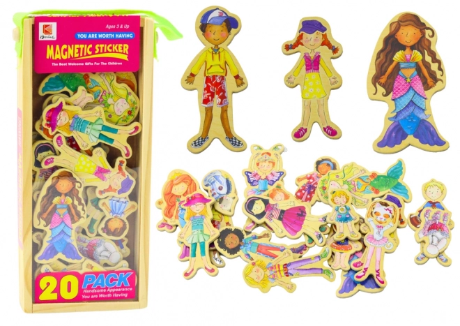 Figurines magnétiques en bois dans des costumes colorés, 20 pcs