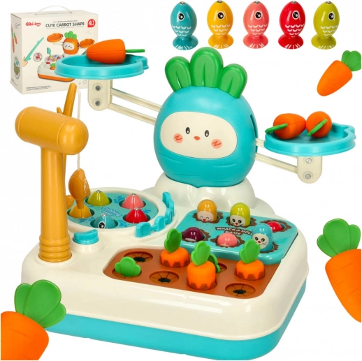 Jouet éducatif 4-en-1 avec balance, taupe et jeu de pêche, bleu