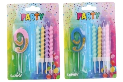 Bougie de fête numéro 9 avec bougies supplémentaires