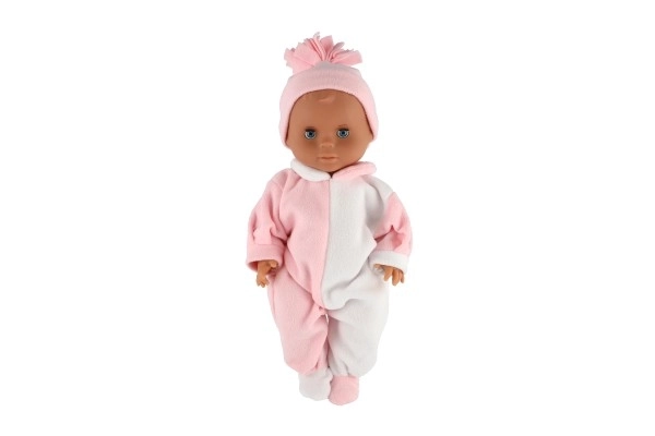 Poupon Hamiro 40cm, corps rigide ensemble blanc et rose + bonnet rose en boîte 20x43x13cm
