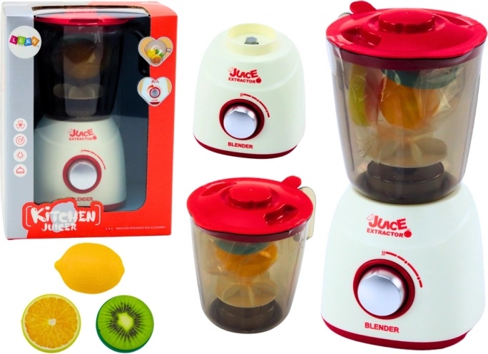 Mixeur pour enfants avec lumières et sons, lames rotatives et 3 fruits en plastique