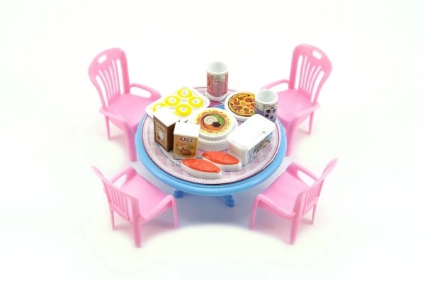 Table et chaises avec accessoires en plastique 12cm en blister