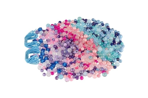 Perles en plastique colorées avec ficelle dans une boîte en plastique 20x16,5cm