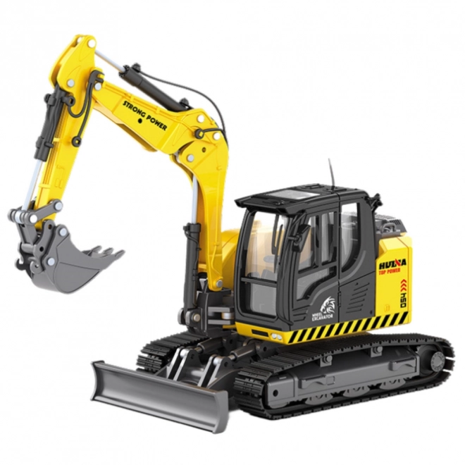 Pelle sur chenilles métallique avec bulldozer Huina jaune 1:50