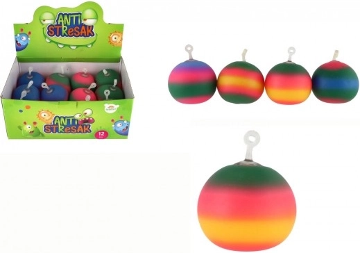 Balle anti-stress à presser 11 cm – balle en silicone arc-en-ciel avec attache