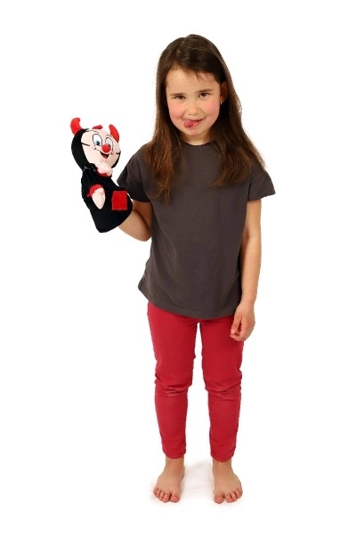 diable/marionnette à main en peluche 30cm sur carte 0m+