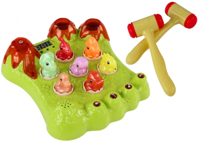 Jeu de dinosaures pour tuer les taupes avec deux marteaux