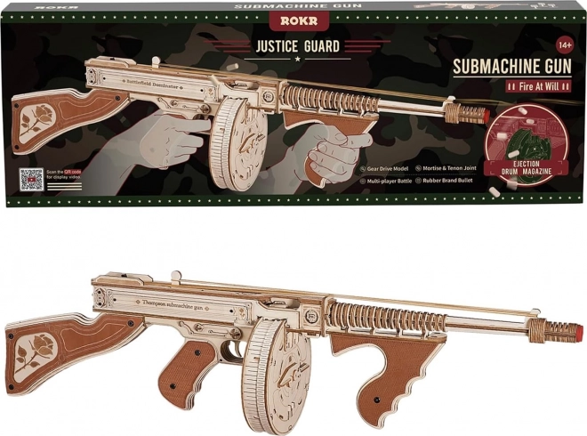 Puzzle mécanique en bois 3D RoboTime Pistolet-Mitrailleur Thompson