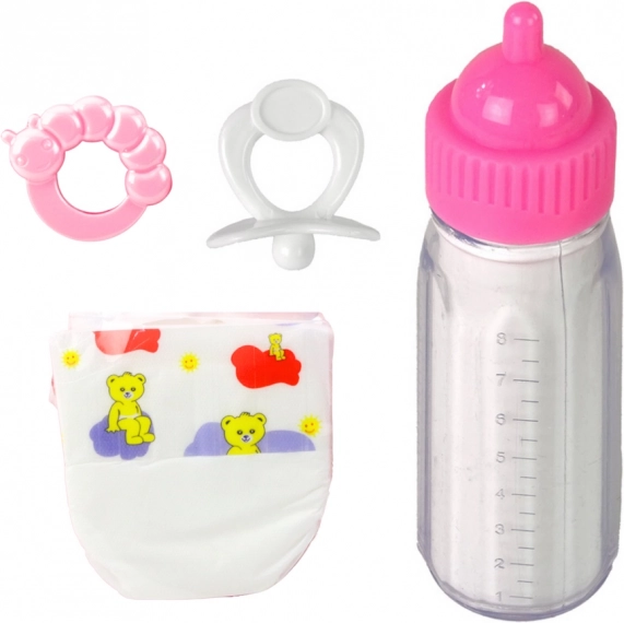 Ensemble d'accessoires pour poupées avec biberon, tétine, couche et hochet