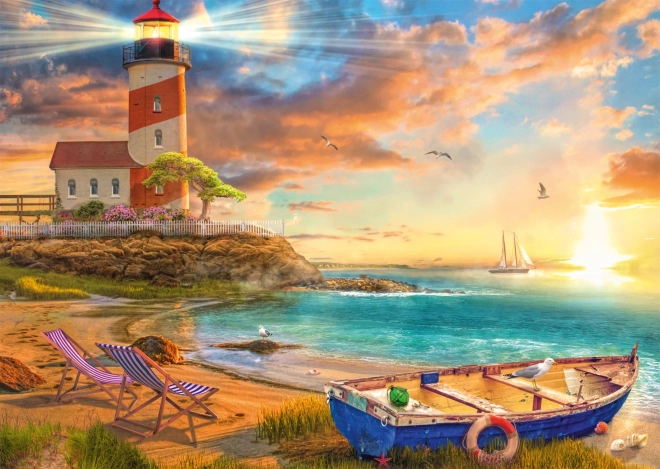 Puzzle Coucher de soleil sur la baie avec phare 1000 pièces