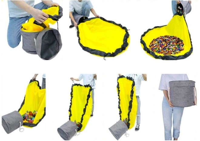 Panier à jouets gris avec tapis
